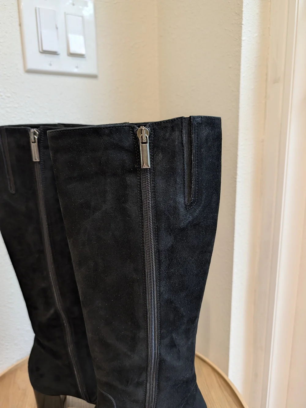 Aquatalia Black Suede Over-the-Knee Block Heel Boots